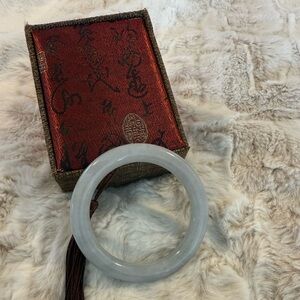 Grey with undertone Blue Burmese Jade Type A Bangle
